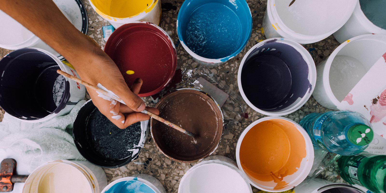 Pots of different colored paint