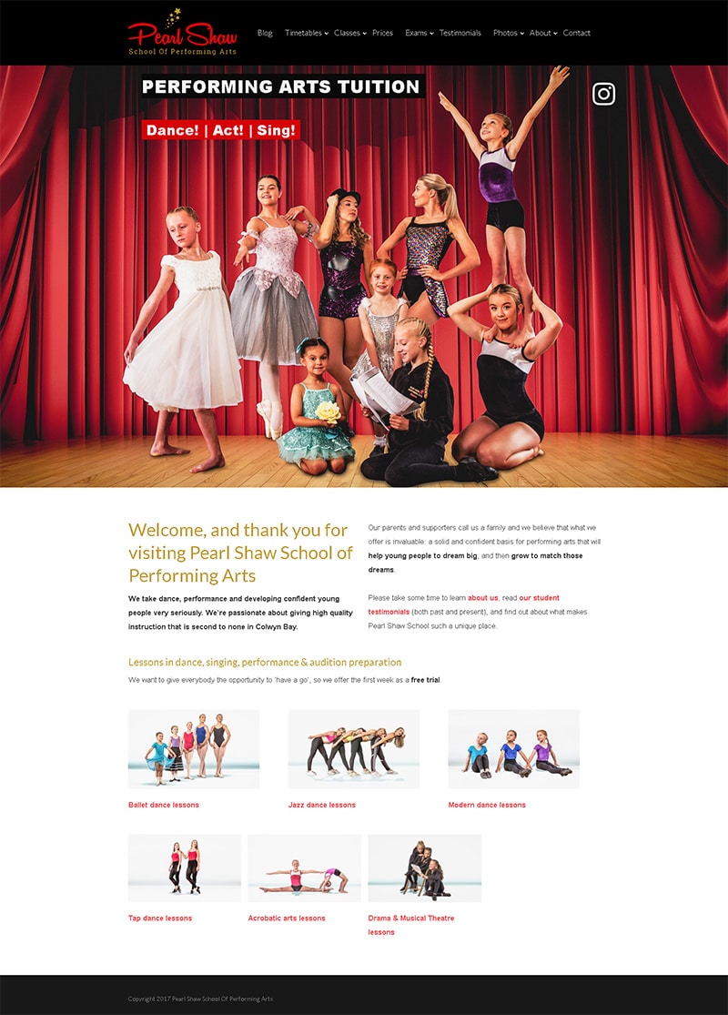 Web Design - Pearl Shaw School Of Performing Arts