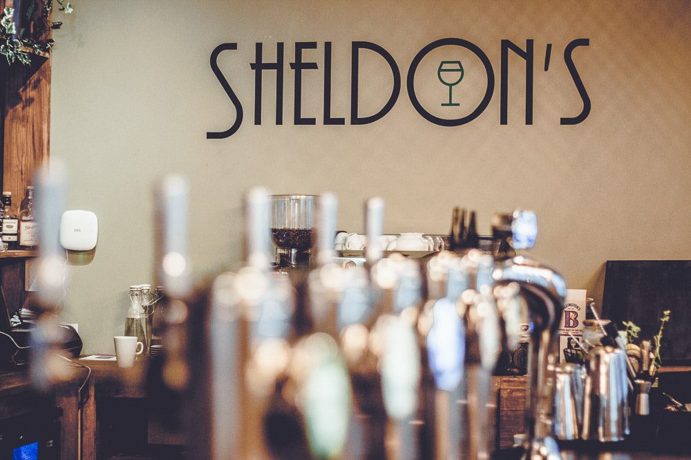 Sheldons Wine Bar Colwyn Bay - bar and logo