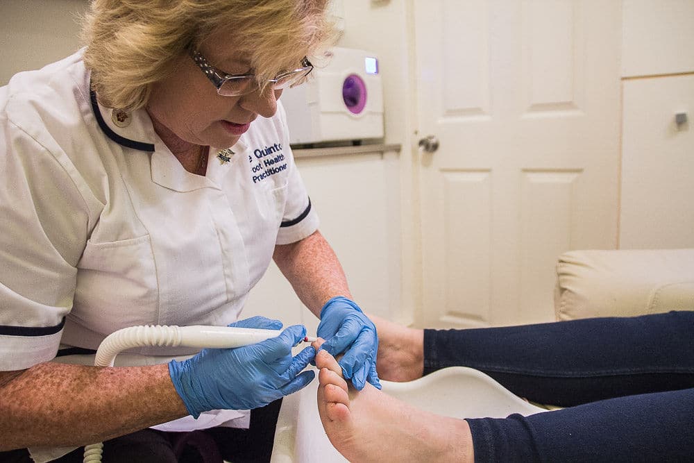 Sue Quinton North Wales podiatrist - at work